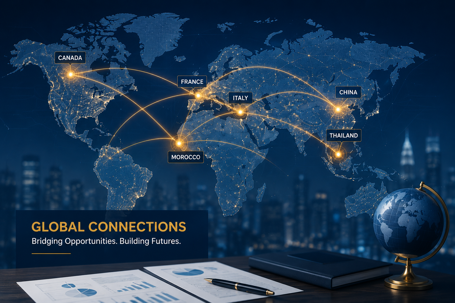 world map with country connections